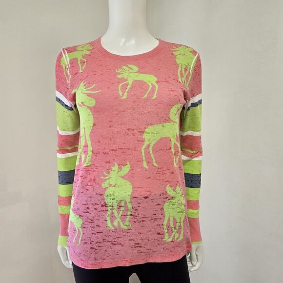 Whimsy Rose Top Women Small Thermal Moose Stripe Waffle Long Sleeve Sundance - Picture 1 of 8